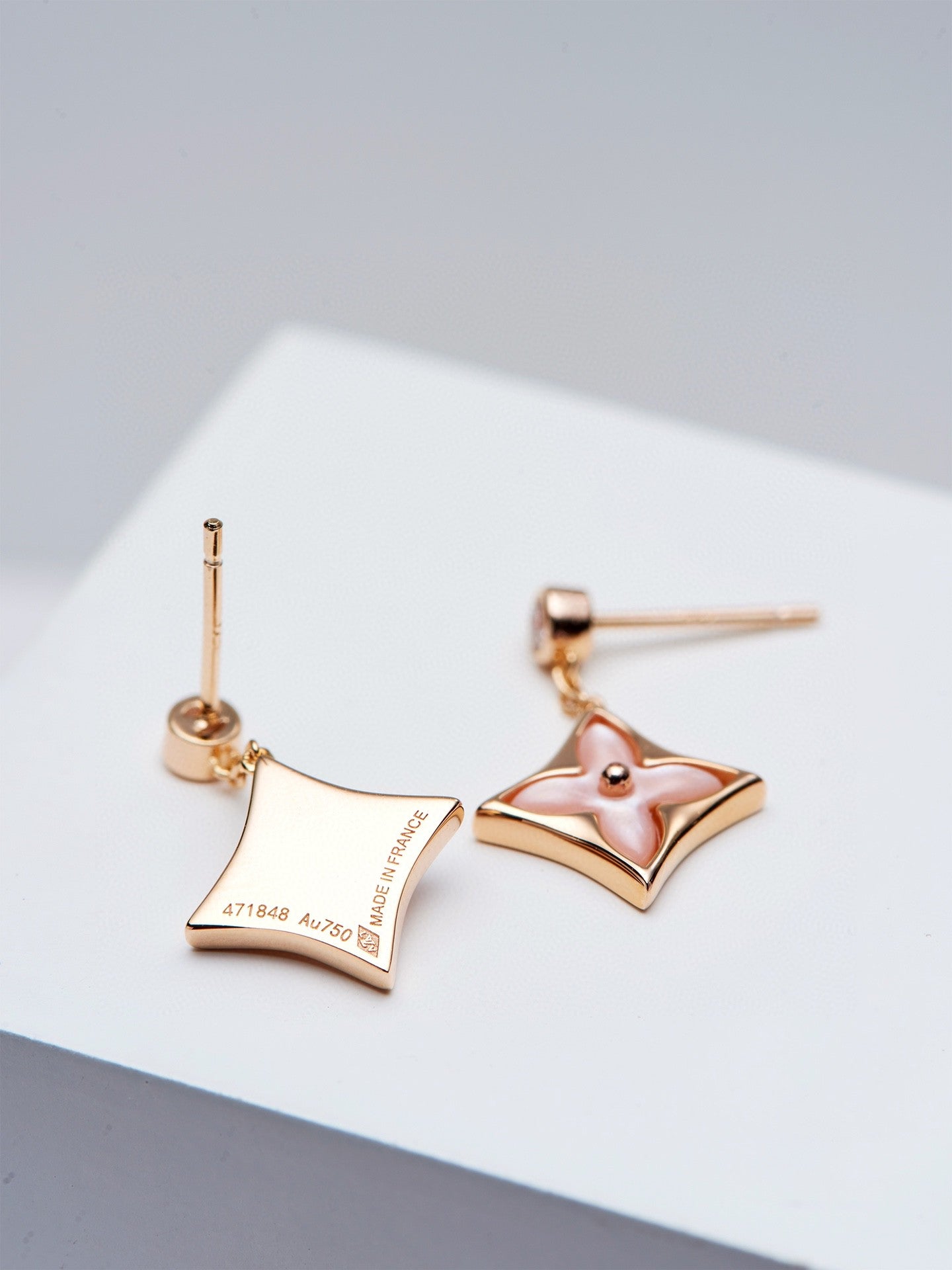 [Olivia JW]DOUBLE STAR PINK GOLD MOP DROP EARRINGS