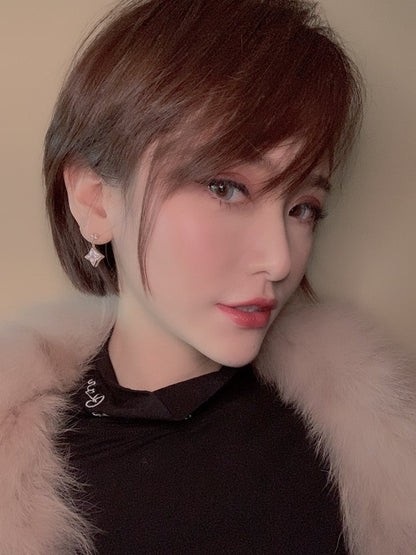 [Olivia JW]DOUBLE STAR PINK GOLD MOP DROP EARRINGS