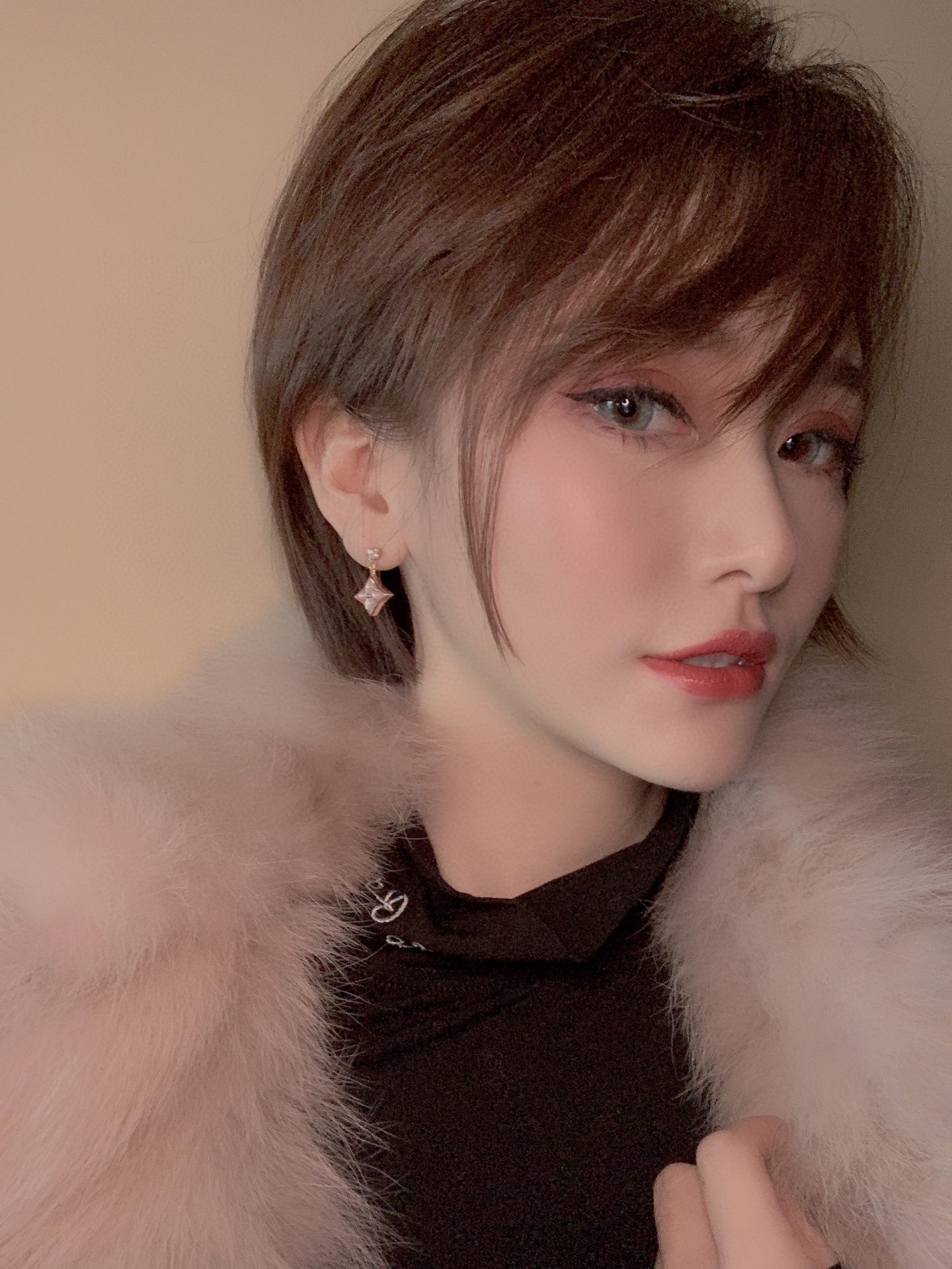 [Olivia JW]DOUBLE STAR PINK GOLD MOP DROP EARRINGS