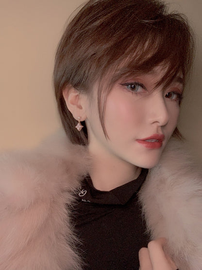 [Olivia JW]DOUBLE STAR PINK GOLD MOP DROP EARRINGS
