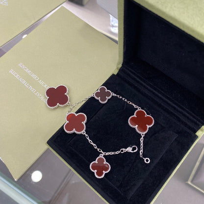 [Olivia JW]CLOVER 5 MOTIFS SIVLER CARNELIAN BRACELET