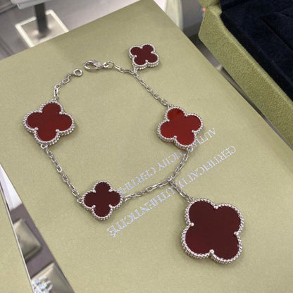 [Olivia JW]CLOVER 5 MOTIFS SIVLER CARNELIAN BRACELET
