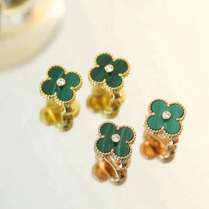 [Olivia JW]CLOVER MEDIUM 1 MOTIFS MALACHITE DIAMOND EARRINGS