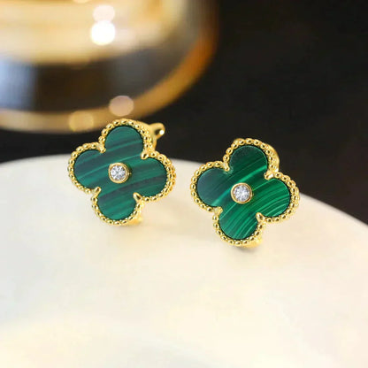 [Olivia JW]CLOVER MEDIUM 1 MOTIFS MALACHITE DIAMOND EARRINGS