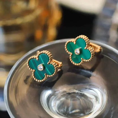[Olivia JW]CLOVER MEDIUM 1 MOTIFS MALACHITE DIAMOND EARRINGS