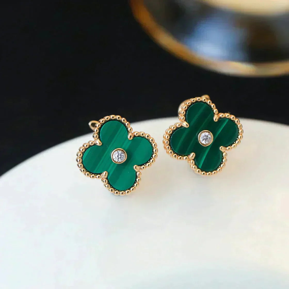 [Olivia JW]CLOVER MEDIUM 1 MOTIFS MALACHITE DIAMOND EARRINGS