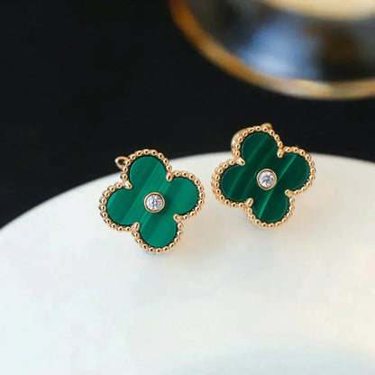 [Olivia JW]CLOVER MEDIUM 1 MOTIFS MALACHITE DIAMOND EARRINGS