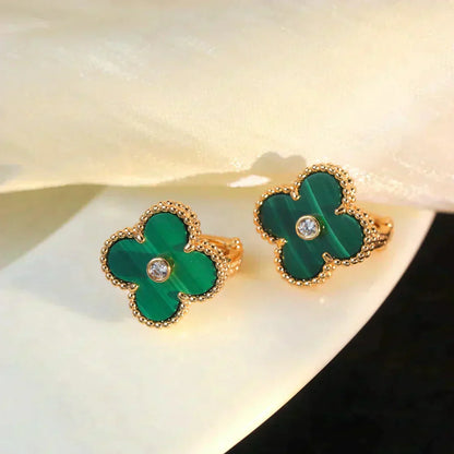 [Olivia JW]CLOVER MEDIUM 1 MOTIFS MALACHITE DIAMOND EARRINGS