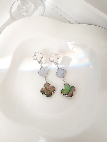 [Olivia JW]CLOVER 3 MOTIFS CHALCEDONY DARK MOP SILVER EARRINGS