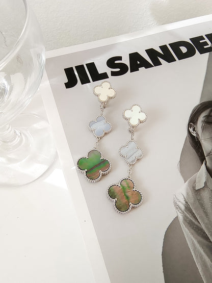 [Olivia JW]CLOVER 3 MOTIFS CHALCEDONY DARK MOP SILVER EARRINGS