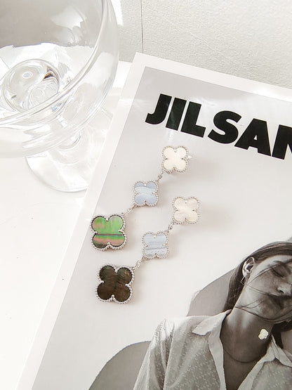 [Olivia JW]CLOVER 3 MOTIFS CHALCEDONY DARK MOP SILVER EARRINGS