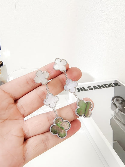 [Olivia JW]CLOVER 3 MOTIFS CHALCEDONY DARK MOP SILVER EARRINGS