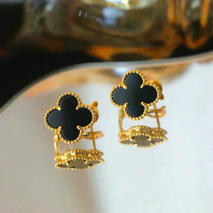 [Olivia JW]CLOVER MEDIUM 1 MOTIFS  ONYX STUD EARRINGS