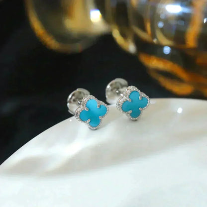 [Olivia JW]CLOVER MINI 9.5MM ONYX STUD EARRINGS SILVER