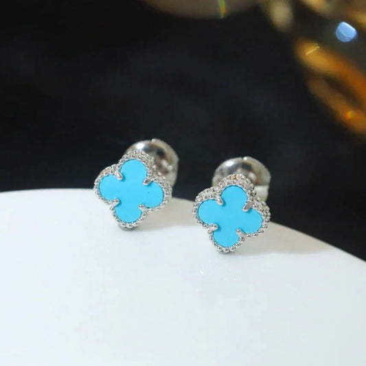 [Olivia JW]CLOVER MINI 9.5MM ONYX STUD EARRINGS SILVER