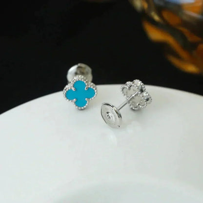 [Olivia JW]CLOVER MINI 9.5MM ONYX STUD EARRINGS SILVER