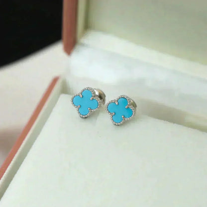 [Olivia JW]CLOVER MINI 9.5MM ONYX STUD EARRINGS SILVER