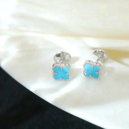 [Olivia JW]CLOVER MINI 9.5MM ONYX STUD EARRINGS SILVER