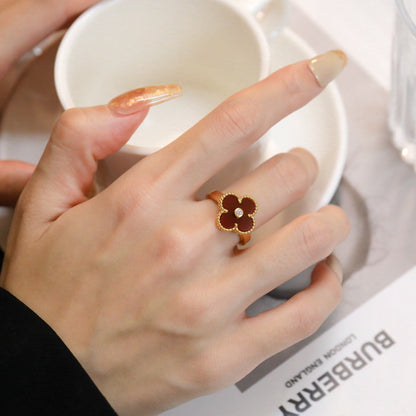 [Olivia JW]CLOVER CARNELIAN RING ROSE GOLD DIAMOND