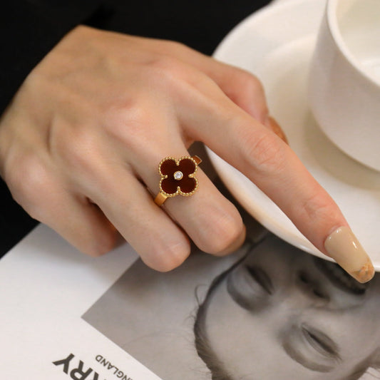 [Olivia JW]CLOVER CARNELIAN RING ROSE GOLD DIAMOND