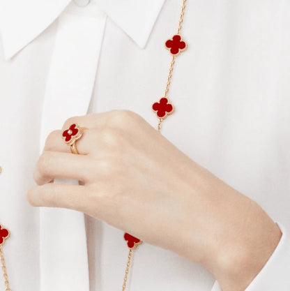 [Olivia JW]CLOVER CARNELIAN RING ROSE GOLD DIAMOND