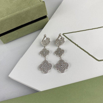 [Olivia JW]CLOVER 3 MOTIF DIAMOND SILVER DROP EARRINGS