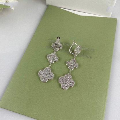 [Olivia JW]CLOVER 3 MOTIF DIAMOND SILVER DROP EARRINGS