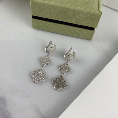 [Olivia JW]CLOVER 3 MOTIF DIAMOND SILVER DROP EARRINGS