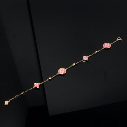 [Olivia JW]STAR AND SUN 4 MOTIF PINK MOP PINK GOLD BRACELET
