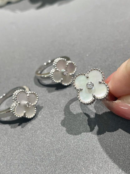 [Olivia JW]CLOVER SILVER MOP DIAMOND RING