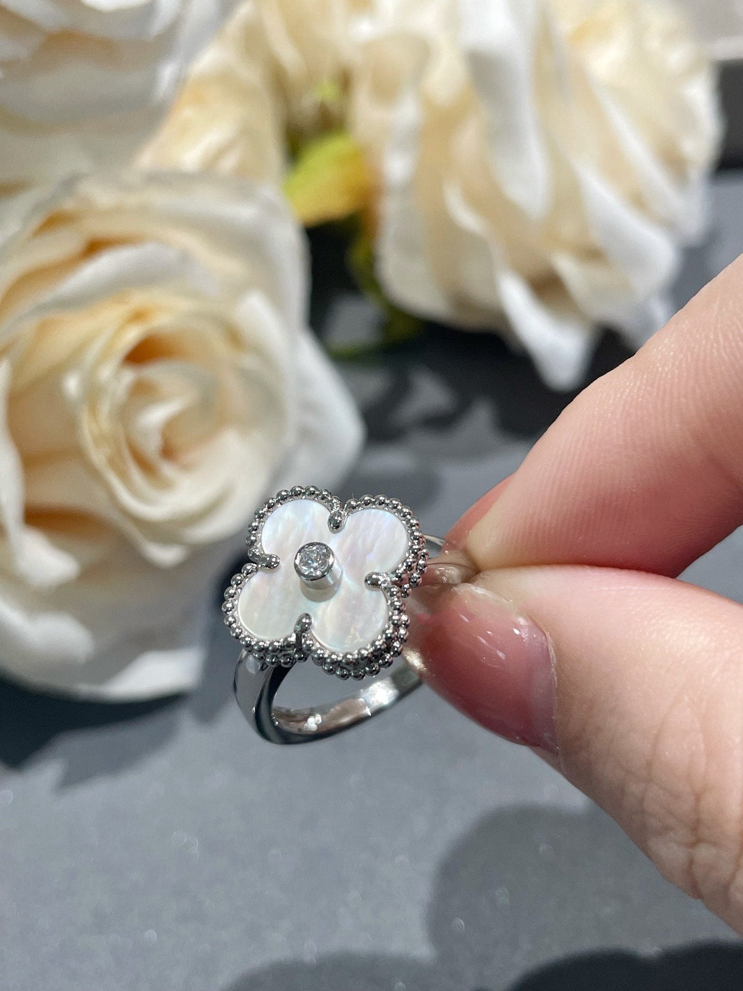 [Olivia JW]CLOVER SILVER MOP DIAMOND RING