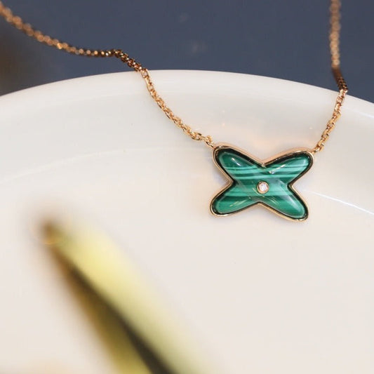 [Olivia JW]JEUX MALACHITE 1 DIAMOND PINK GOLD NECKLACE