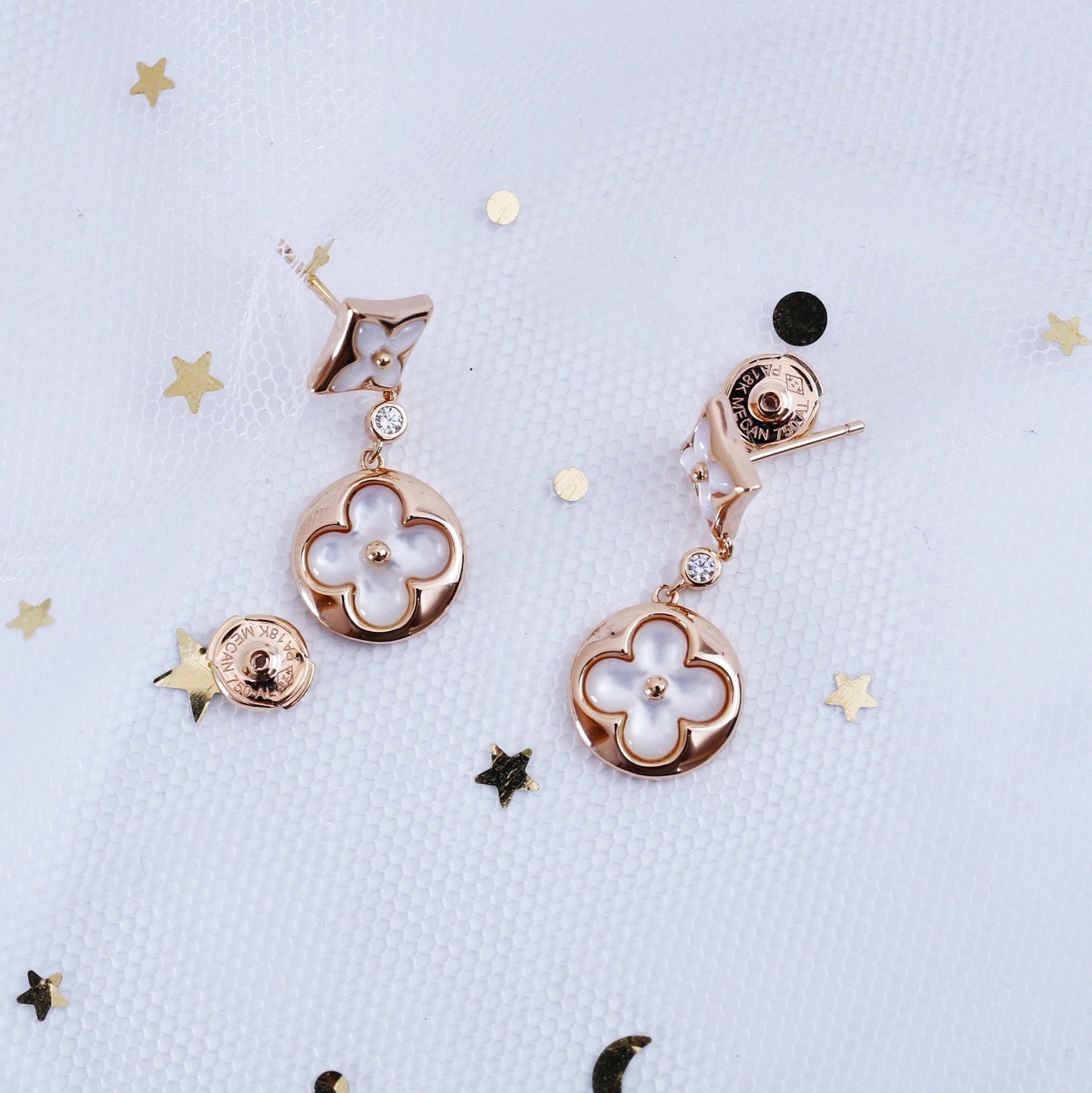 [Olivia JW]STAR AND SUN PINK GOLD MOP DROP EARRINGS