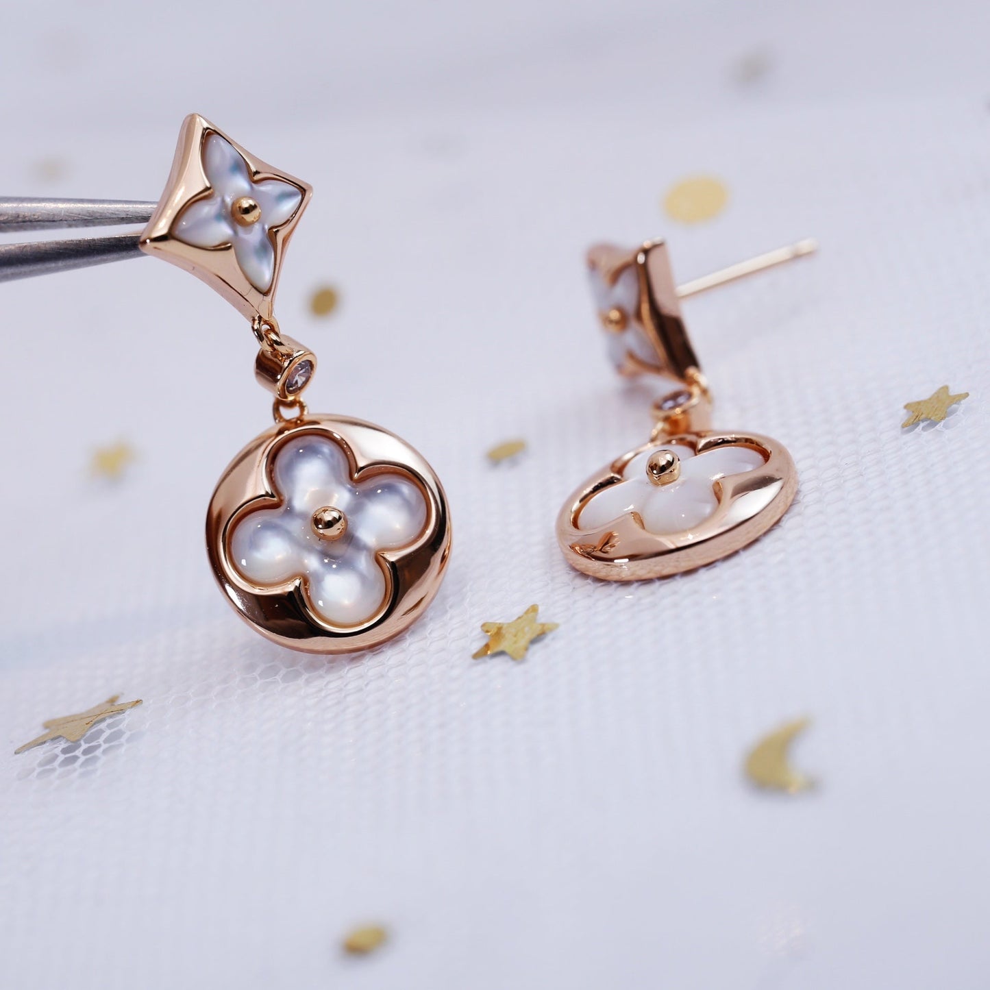 [Olivia JW]STAR AND SUN PINK GOLD MOP DROP EARRINGS