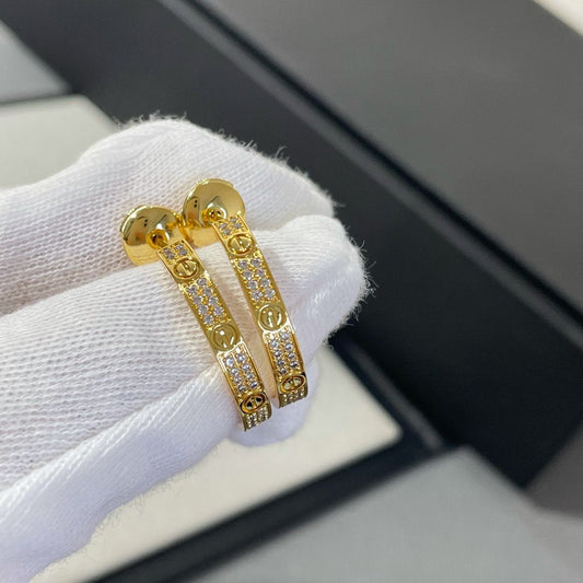 [Olivia JW]LOVE DIAMOND GOLD HOOP EARRINGS
