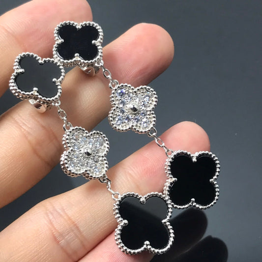 [Olivia JW]CLOVER 3 MOTIF DIAMOND ONYX SILVER EARRINGS