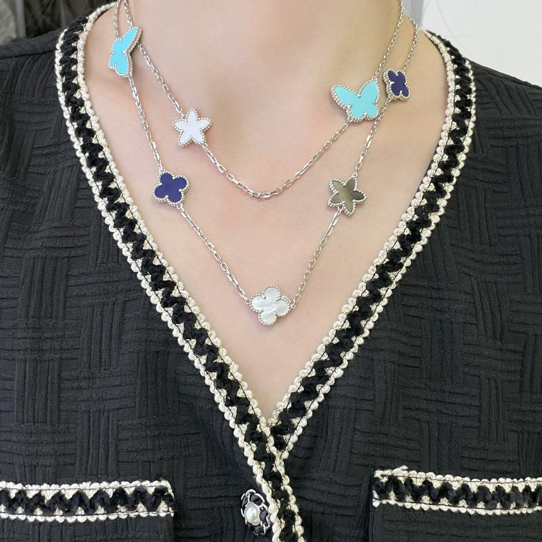[Olivia JW]LUCKY CLOVER SILVER 11 MOTIF NECKLACE