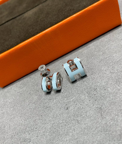 [Olivia JW]POP H SKY BLUE STUD EARRINGS