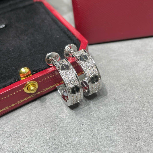 [Olivia JW]LOVE CERAMIC DIAMOND PAVED SILVER EARRINGS
