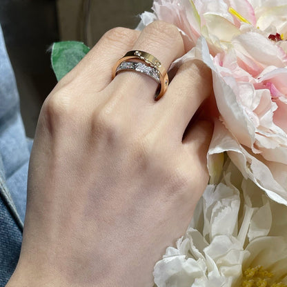 [Olivia JW]LOVE PINK GOLD SILVER DIAMOND DOUBLE RING