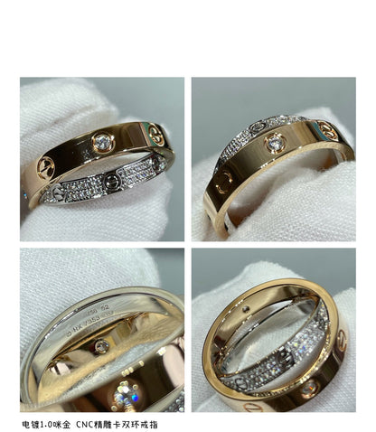 [Olivia JW]LOVE PINK GOLD SILVER DIAMOND DOUBLE RING
