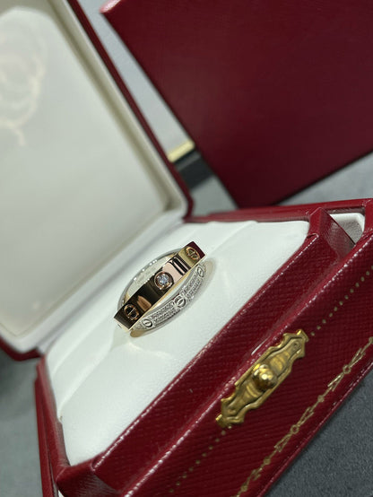[Olivia JW]LOVE PINK GOLD SILVER DIAMOND DOUBLE RING