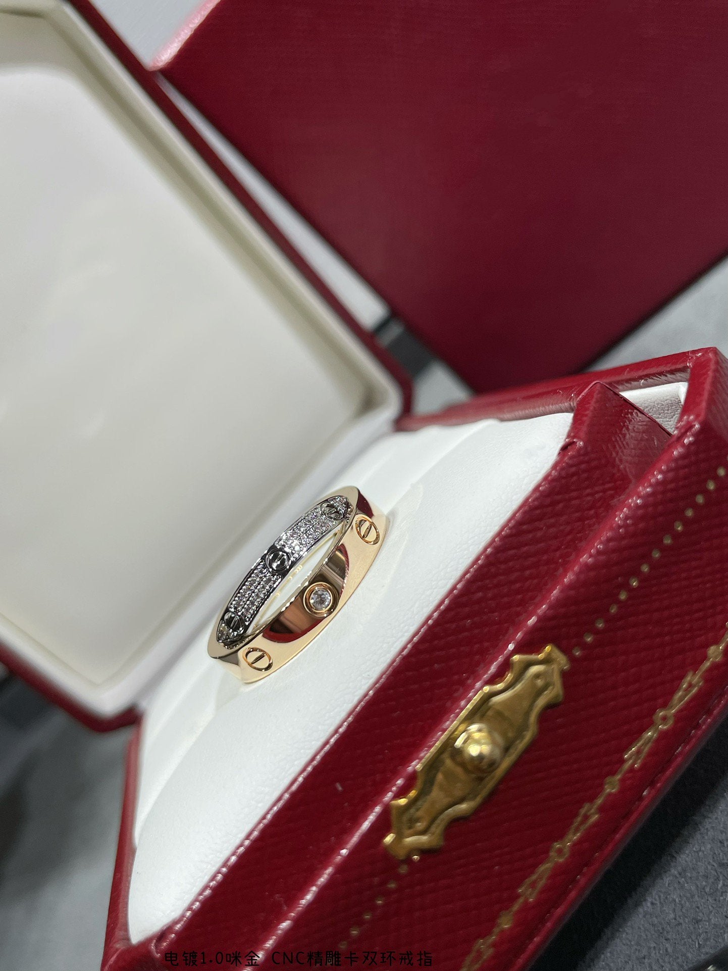 [Olivia JW]LOVE PINK GOLD SILVER DIAMOND DOUBLE RING