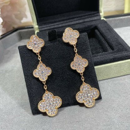 [Olivia JW]CLOVER 3 MOTIFS DIAMOND PAVED ROSE GOLD EARRINGS