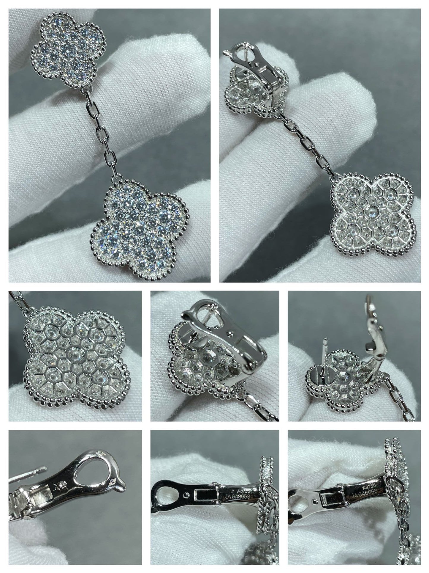 [Olivia JW]CLOVER 2 MOTIFS DIAMOND PAVED SILVER EARRINGS