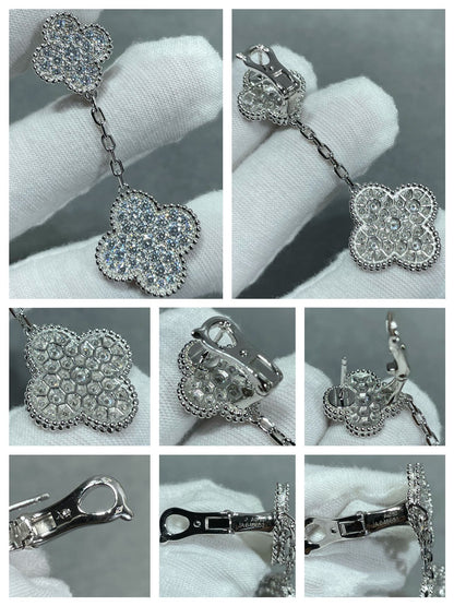 [Olivia JW]CLOVER 2 MOTIFS DIAMOND PAVED SILVER EARRINGS