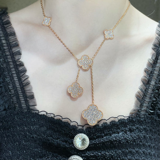[Olivia JW]CLOVER 6 MOTIF DIAMOND PAVED NECKLACE