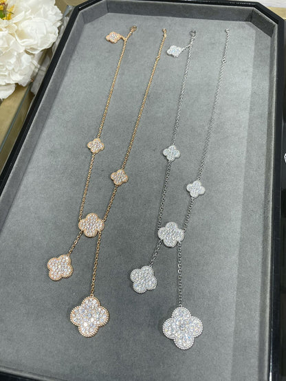 [Olivia JW]CLOVER 6 MOTIF DIAMOND PAVED NECKLACE