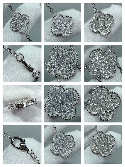 [Olivia JW]CLOVER 6 MOTIF DIAMOND PAVED NECKLACE