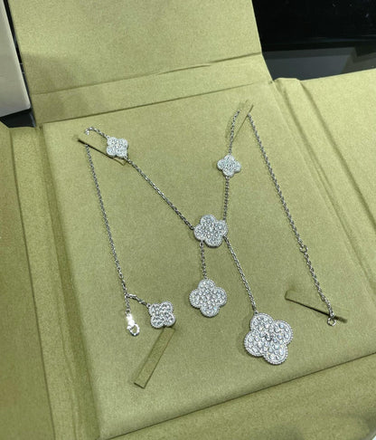 [Olivia JW]CLOVER 6 MOTIF DIAMOND PAVED NECKLACE